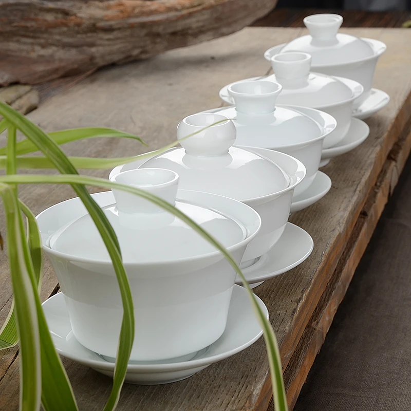 Семейный набор Gaiwan белый фарфоровый чайный чашка чайная церемония керамика кунг