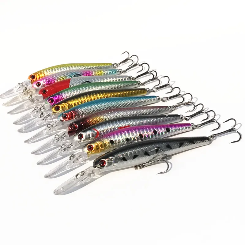 

10 Piece Hot Sale Fishing Minnow Lure Hard Bait 14g 12cm For 1.5-2.5m Dive Depth Surface Laser Lures Long Tongue Board