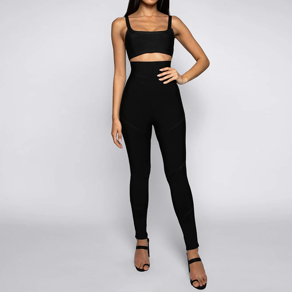 Black Adyce новые летние женские бандажные комплекты Vestidos топы и брюки 2 предмета Комплект без рукавов черные вечерние Клубные комплекты знаменитостей - Цвет: Black