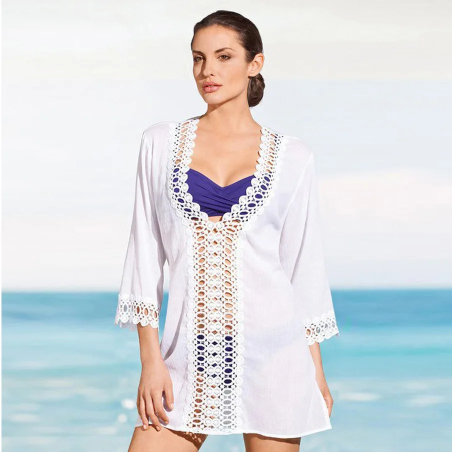 Летний купальный костюм вязаное крючком пляжное платье плюс размер купальник