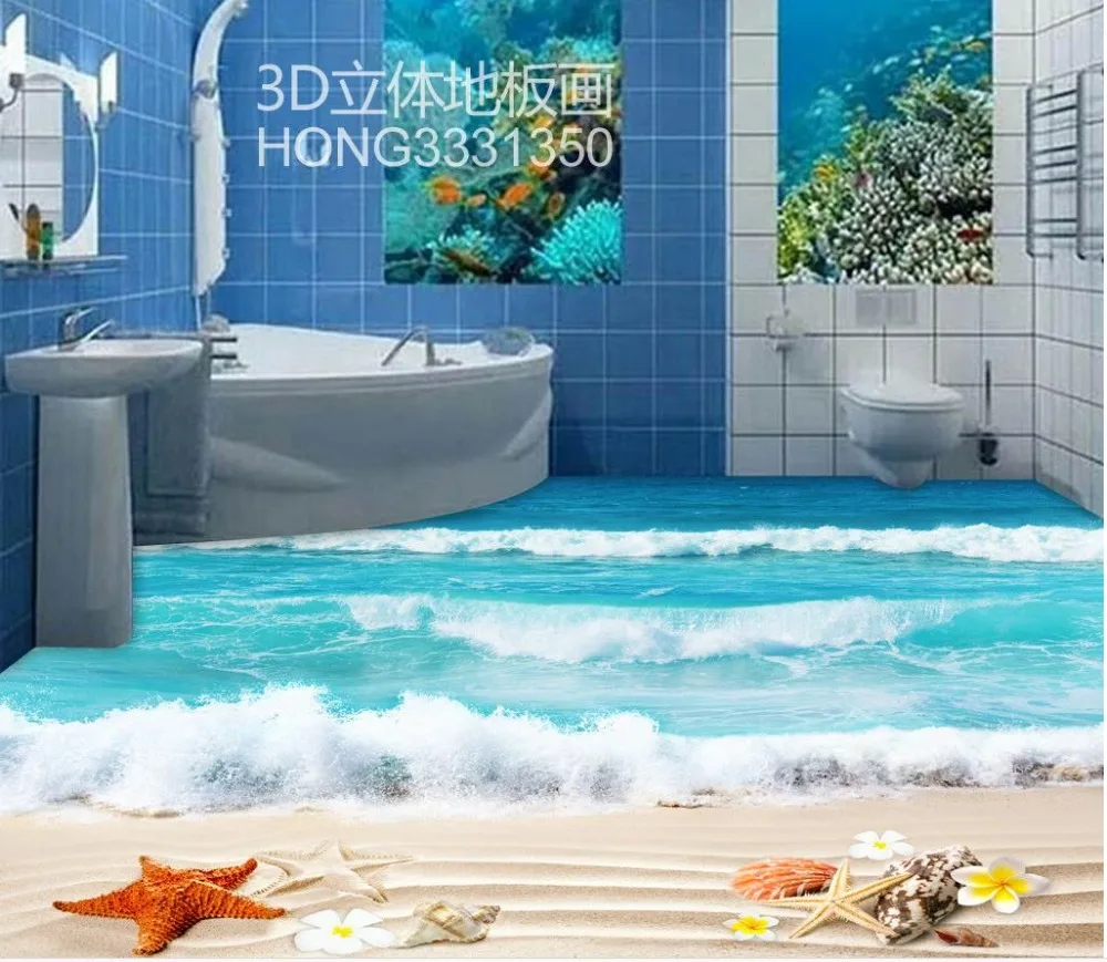 3d обои для пола ванной пляжа самоклеящиеся 3d-напольные плитки ПВХ