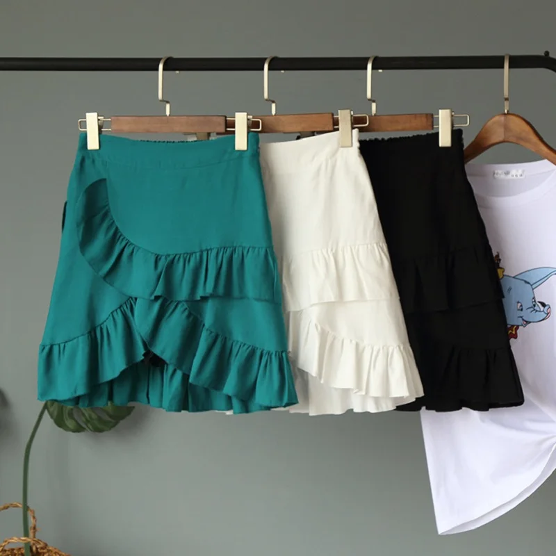 Летние неправильной сшитые гофрированные юбки 2019 Для женщин зеленого цвета с