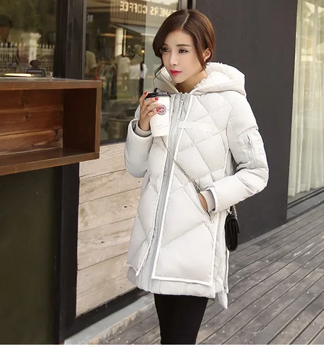 Loose fit thickening warm long winter down coat women fake fur hooded white duck jacket 2017 autumn g9820 | Женская одежда