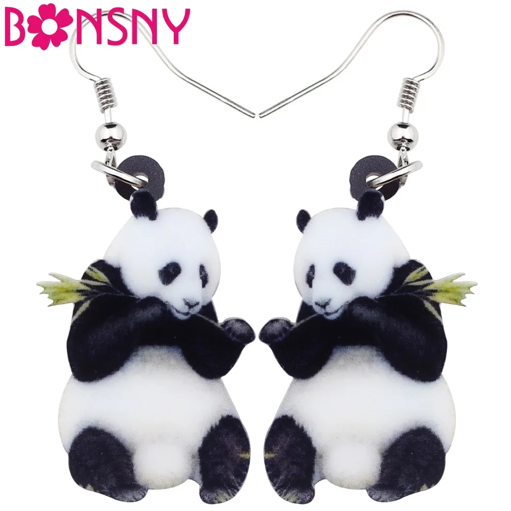 

Bonsny Acrylic Cartoon Lovely Panda Earrings Big Long Dangle Drop Elegant Animal Jewelry For Women Girls Ladies Teens Statement
