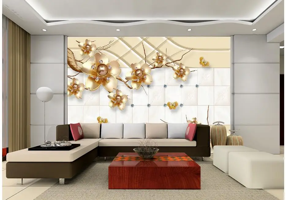 Home Decoration 3d wall murals modern living room wallpapers Gold jewelry flowers window mural wallpaper | Обустройство дома