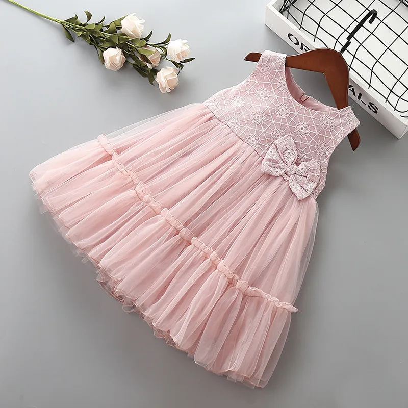 

Girl embroidery flower princess dress Summer children clothing baby girls sleeveless Mesh birthday dresses for 2-7T kids Clothes