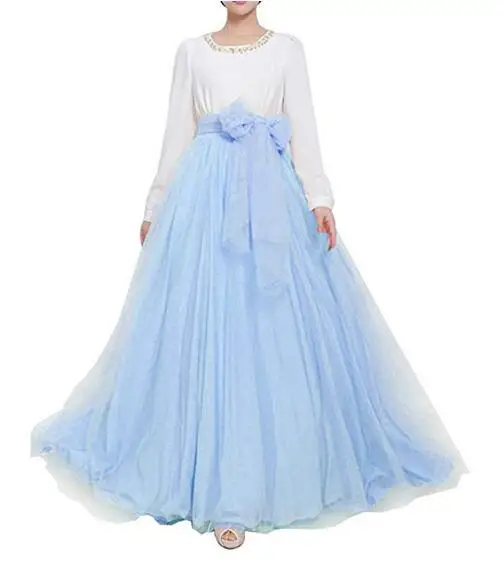 Baby Blue Женское бальное платье, Формальное, ТРАПЕЦИЕВИДНОЕ, пышное, с большим бантом, полная длина, вечерние, для подружки невесты, для свадьбы, юбка-пачка из тюля, юбка с высокой талией - Цвет: Baby Blue