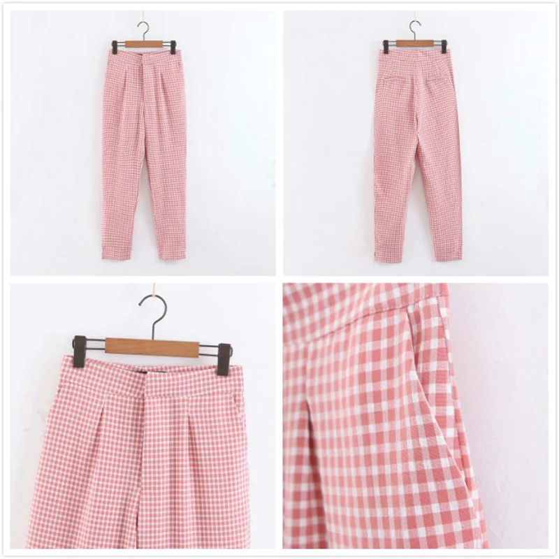 Женский офисный костюм блейзер на одной пуговице + брюки в клетку наборы розового