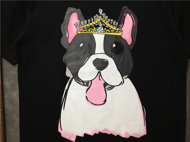 

New Novelty 2019 Men Doodle cartoon crown puppy T Shirts T-Shirt Hip Hop Skateboard Street Cotton T-Shirts Tee Top kenye #F42