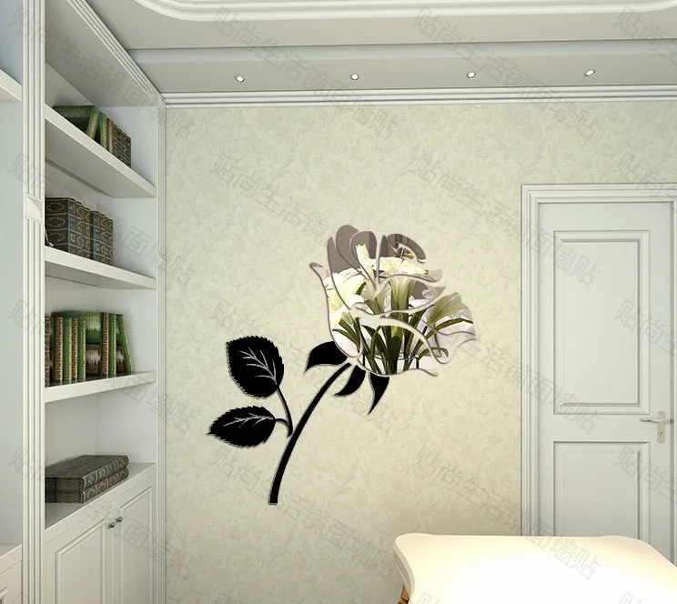 Акриловая зеркальная 3D наклейка с розовым кристаллом для спальни гостиной