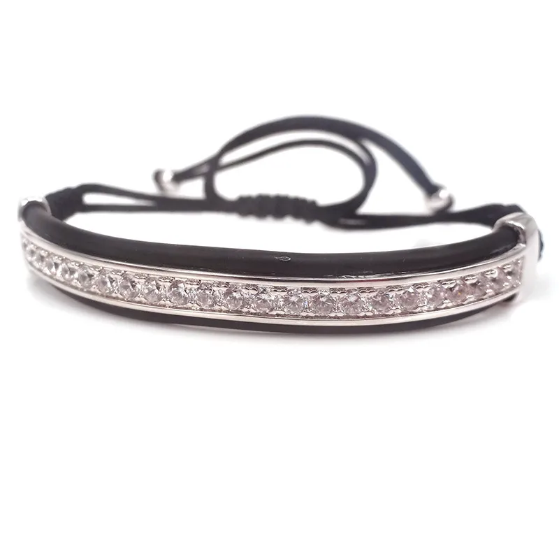New Anil Arjandas Bracelets Men Jewelry Black Leather Micro Pave Clear CZ Protecting Riviere Macrame For | Украшения и аксессуары