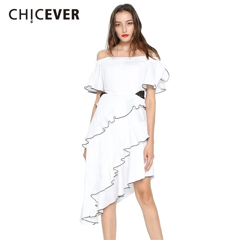 Асимметричное летнее платье CHICEVER с оборками для женщин открытыми плечами