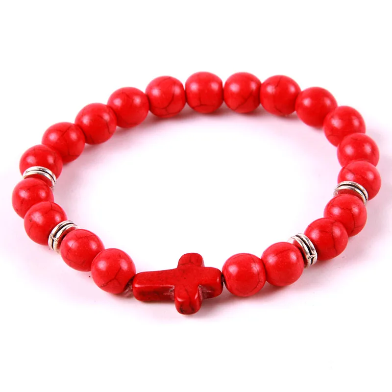 Классические браслеты Howlite лава камень браслет для мужчин крест Шарм Mala матовые бусы эластичные