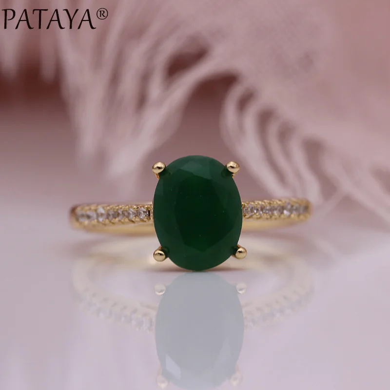 PATAYA новые зеленые кольца из натурального циркона 585 розовая, золотая, овальная, милые женские кольца романтическая помолвка Свадебная вечеринка ювелирные изделия