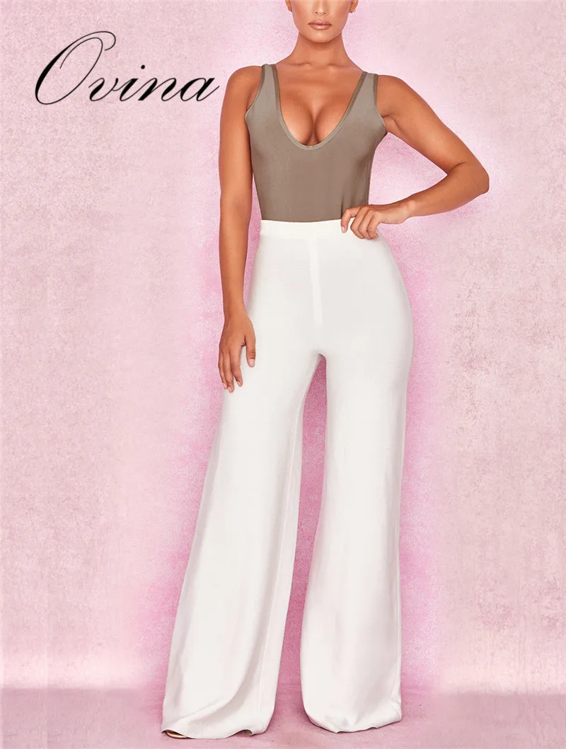 

Top Quality Celebrity Khaki Sexy V-Neck Sleeveless Backless Bodycon Bandage Women's Bodysuits