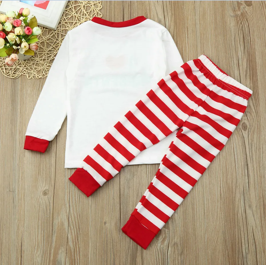 Xmas pjs полосатый соответствующие рождественские костюмы I LOVE santa пижамы наборы для