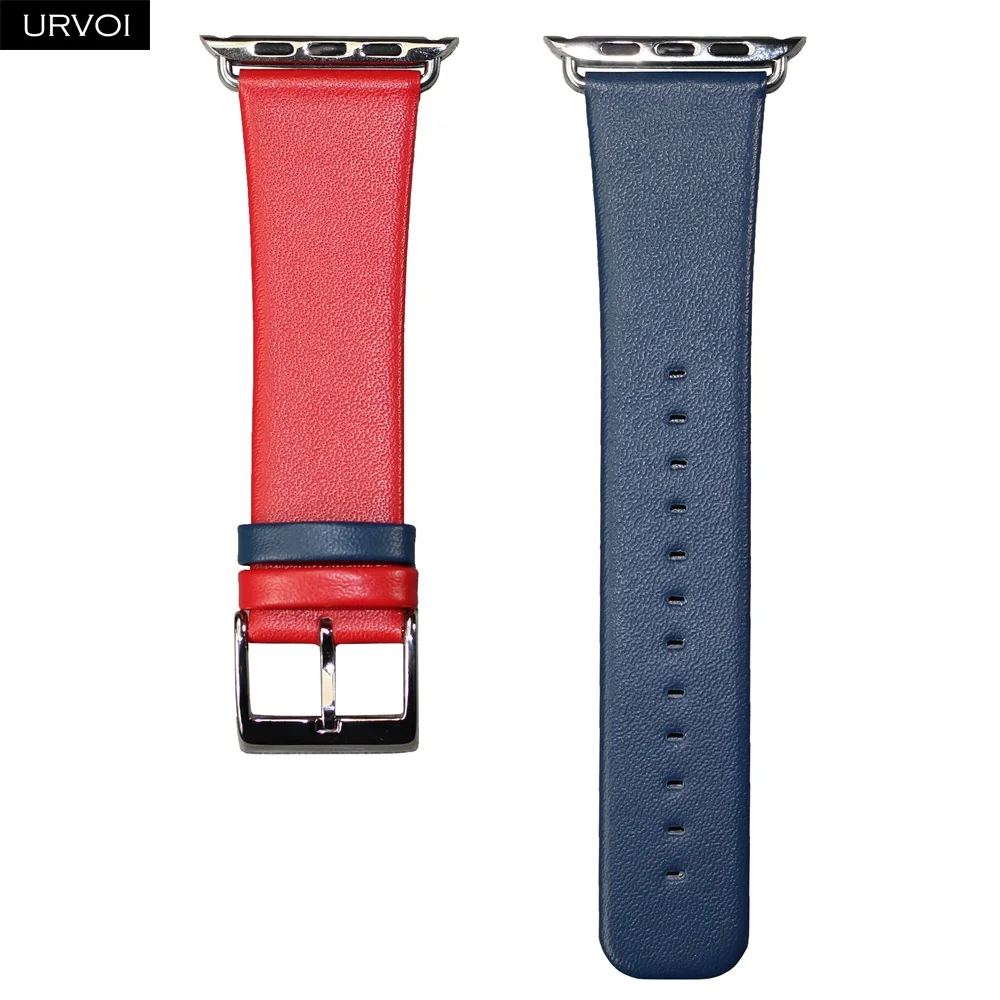 D blue Red URVOI ремешок для apple watch series 5 4 3 2 1 двойной цвет ремешок из натуральной кожи для iwatch ремень современный модный крутой ремень - Цвет ремешка: D blue Red