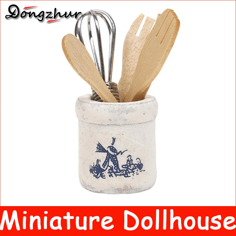 Новый деревянный набор ножей и вилок металлический венчик миниатюры для