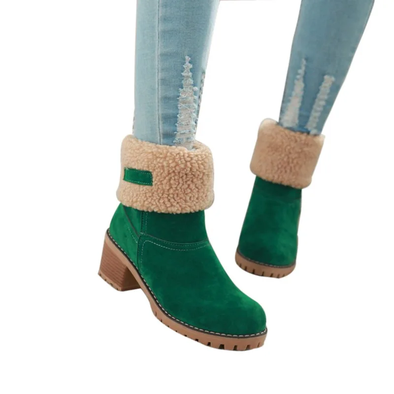 MoneRffi New Women Boots Winter outdoor keep Warm Fur Waterproof Women's Snow Thick heel with round head short boot | Обувь