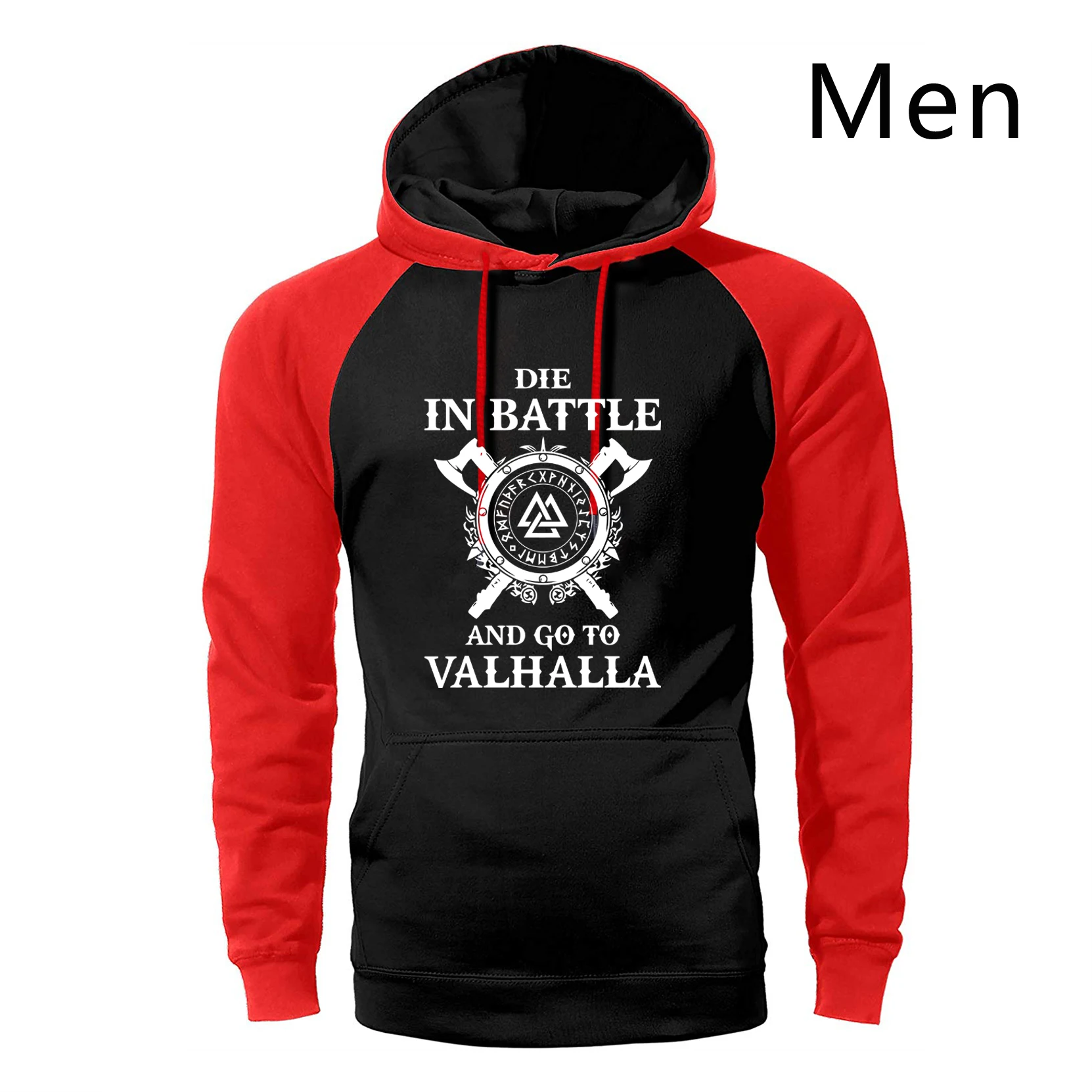 Odin Vikings реглан худи для мужчин Die In batch And Go To Valhalla толстовка с капюшоном Весна Осень Толстовка уличная спортивная одежда - Цвет: Red Black 5