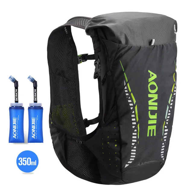 Black Green 2x350ML AONIJIE 18L для мужчин и женщин Trail бег гидратации рюкзак для пеших прогулок Гонки Велоспорт Кемпинг марафон рюкзак дополнительная бутылка для сумки - Цвет: Black Green 2x350ML