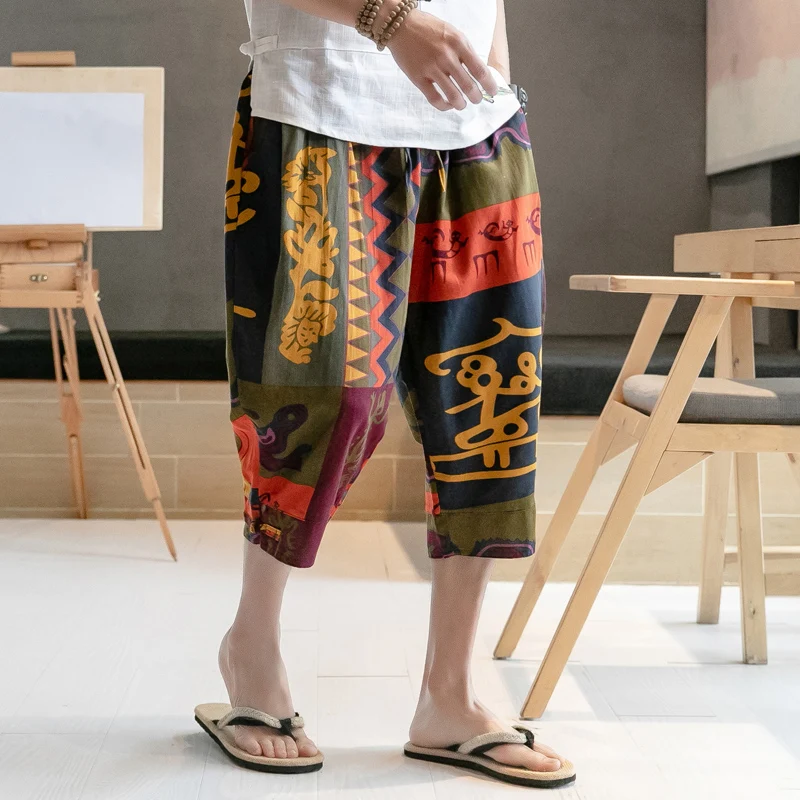 5XL шаровары мужские 2019 летние хлопковые льняные винтажные мешковатые джоггеры