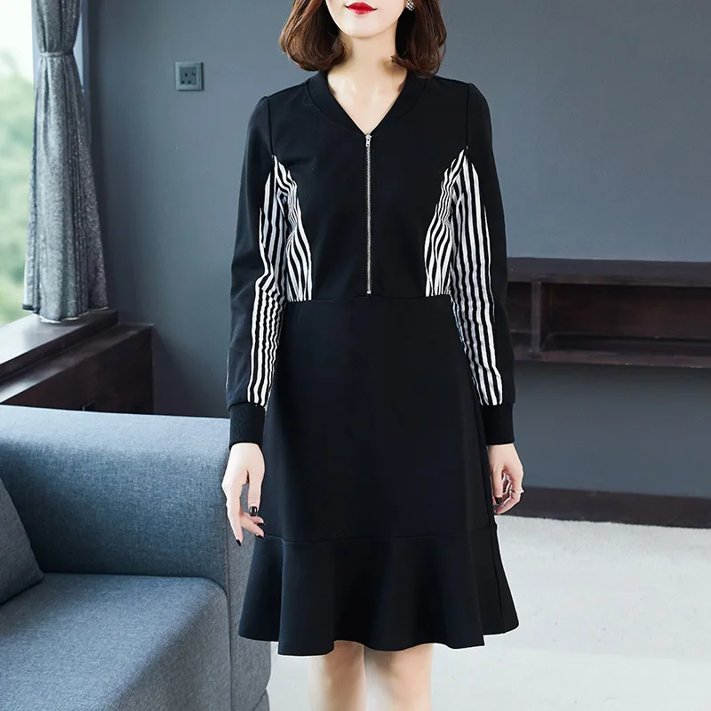 Женское элегантное платье в полоску лоскутное платье-трапеция на молнии с