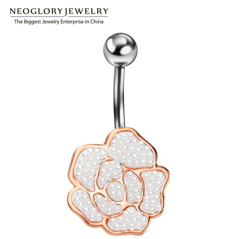 Neoglory розовое золото цвет цветок Дизайнер пупка пряжки кольцо тела модные летние