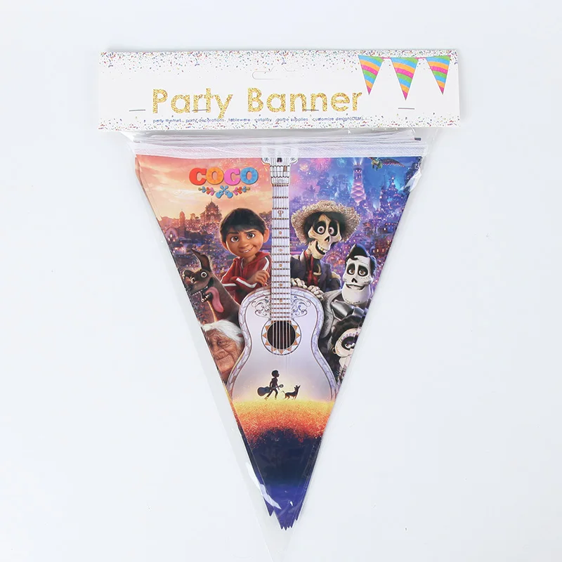 pennant 1set COCO тема бумажная чашка мешок тарелка скатерть соломенная выдувная баннер из воздушных шаров торт Топпер карты показать вечерние изделия для декорации подарок - Цвет: pennant 1set