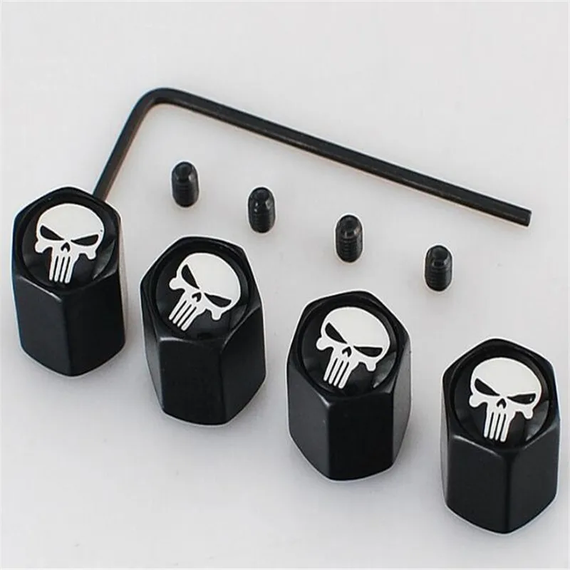 Black Tooth Skull 4 шт./лот Черный Серебряный Противоугонный стиль череп логотип шины клапан крышка Крышка для черепа Каратель крышка шины s - Цвет: Black Tooth Skull
