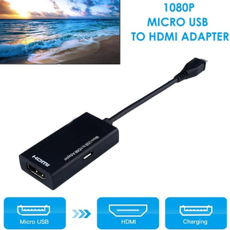 Переходник с Micro USB на HDMI черный для ТВ 1080P HD аудио видео совместимый HDMI-кабелем