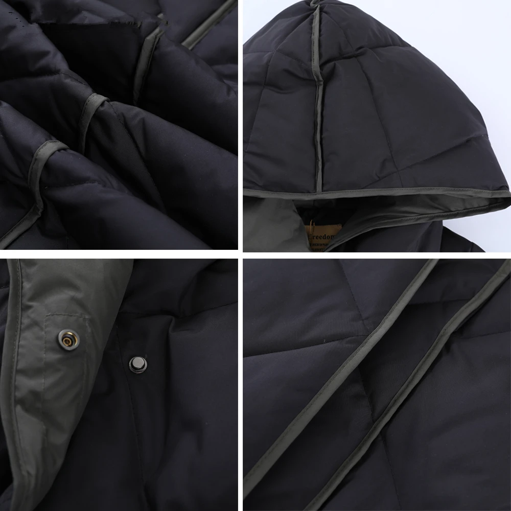 

YMOJNV New Design Rhombus Pattern Winter Coat Women White Duck Down Jacket Female Hooded Single Breasted Thick Warm long Parka