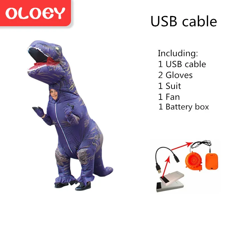 Надувной костюм Oloey для взрослых и детей, костюм динозавра T REX, карнавальный костюм с героями мультфильмов, маскарадный костюм, талисман Пурим, комбинезон# TRex002 - Цвет: Rex018KPurple