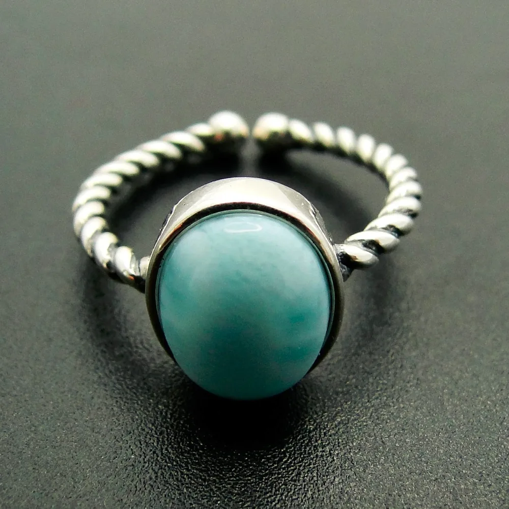 Простые женские кольца из искусственного серебра с морским камнем Larimar для
