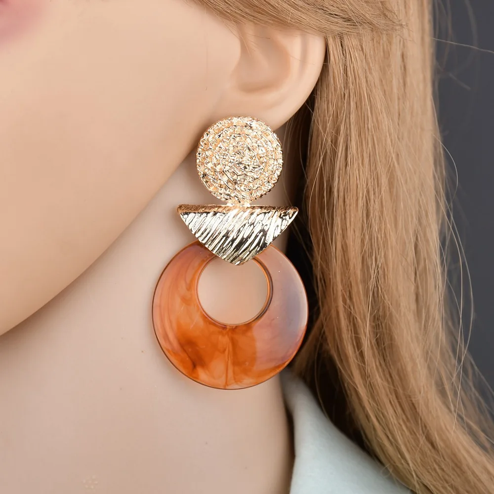 

1 pair Metal geometric resin retro circle trend earrings jewelry direct sales