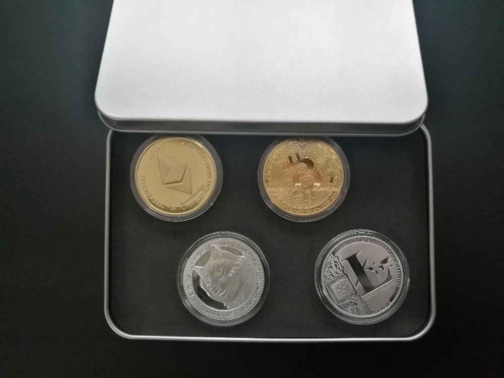 Новое поступление 4 шт. комплект упаковки Американский Биткоин Litecoin эфириум DogeCoin золото или серебро памятная Коллекционная монета