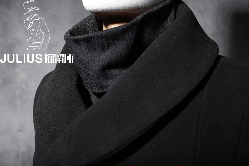 秋と冬新しい男性のキャラクター黒ロングスタイル毛織物コートファッションと非対称トレンチコート S 5xl