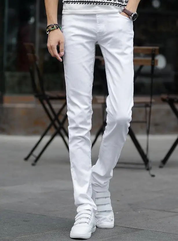 НОВЫЙ 2016 крытый Деловой Человек Черный белый Джинсы Хлопок Тонкий Студенты