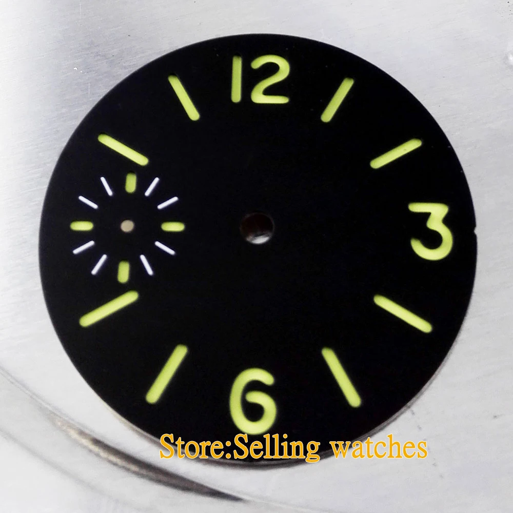 34 5 мм черный светящийся циферблат зеленый номер подходит Unitas ETA 6497 мужские