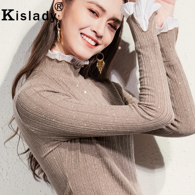 Kislady, блестящие топы для фитнеса, женские,, яркий, Шелковый экран, джемпер, женский, черный, белый, с расклешенными рукавами, размера плюс, футболки