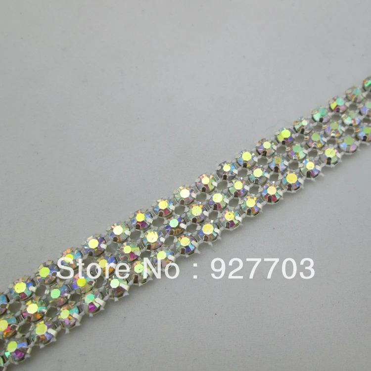 (CM390)1 Yards 3 Rows AB Crystal Bling Rhinestone Mesh | Дом и сад