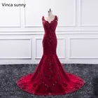 Женское вечернее платье с круглым вырезом, Красное длинное прозрачное платье с блестками, модель 2022