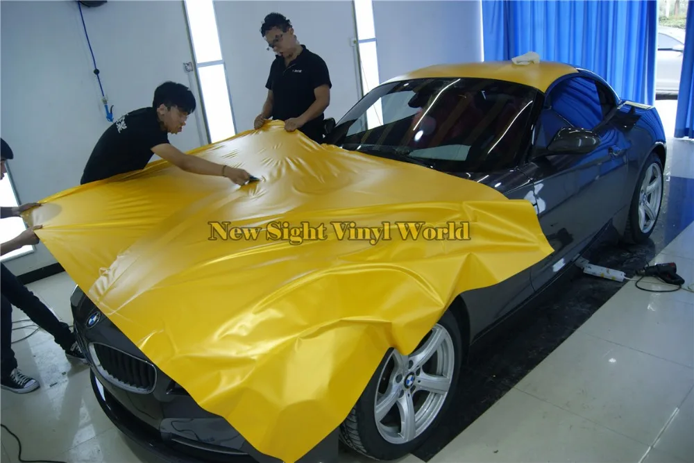 

High Quality Matte Satin Candy Yellow Vinyl Wrap Film Roll Bubble Free For Car Wrapping Size:1.52*20M(5ft*65ft)