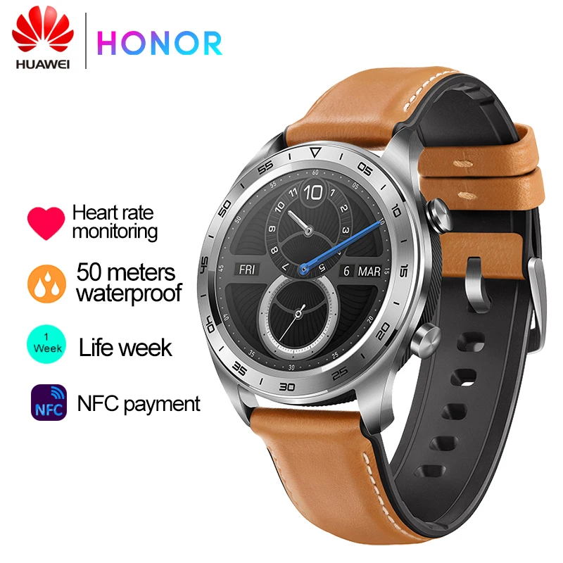 Huawei Honor оригинальные часы Magic SmartWatch NFC gps 5ATM водонепроницаемый трекер сердечного ритма трекер рабочее сообщение напоминание
