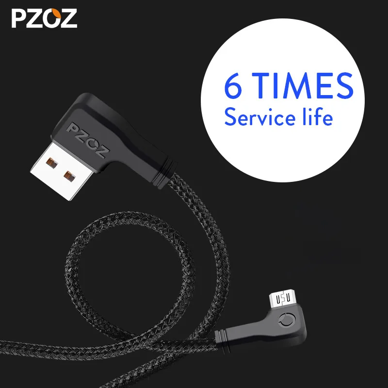 Кабель micro usb PZOZ 90 градусов нейлоновый шнур для быстрой зарядки и синхронизации