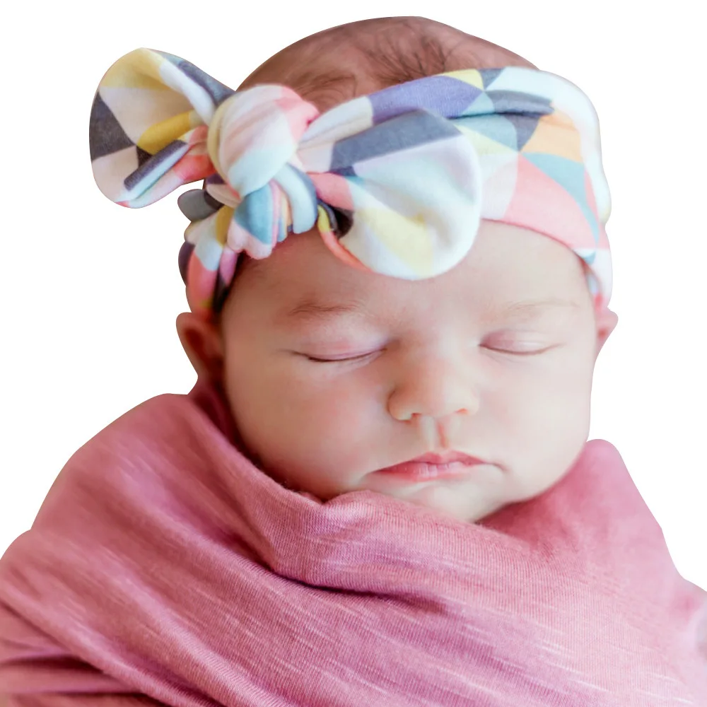 QCNIUD Lovely Newborn Headband Fashion Bunny Ear Kids Girl Bow Elastic Knot Headbands DIY Bowknot Headwear Hair Accessories | Детская
