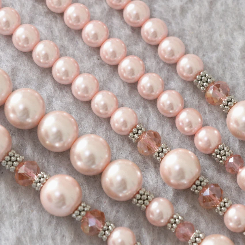 Высокое качество розовый Круглый Shell Имитация Жемчуга 5 рядов ожерелье хрусталя