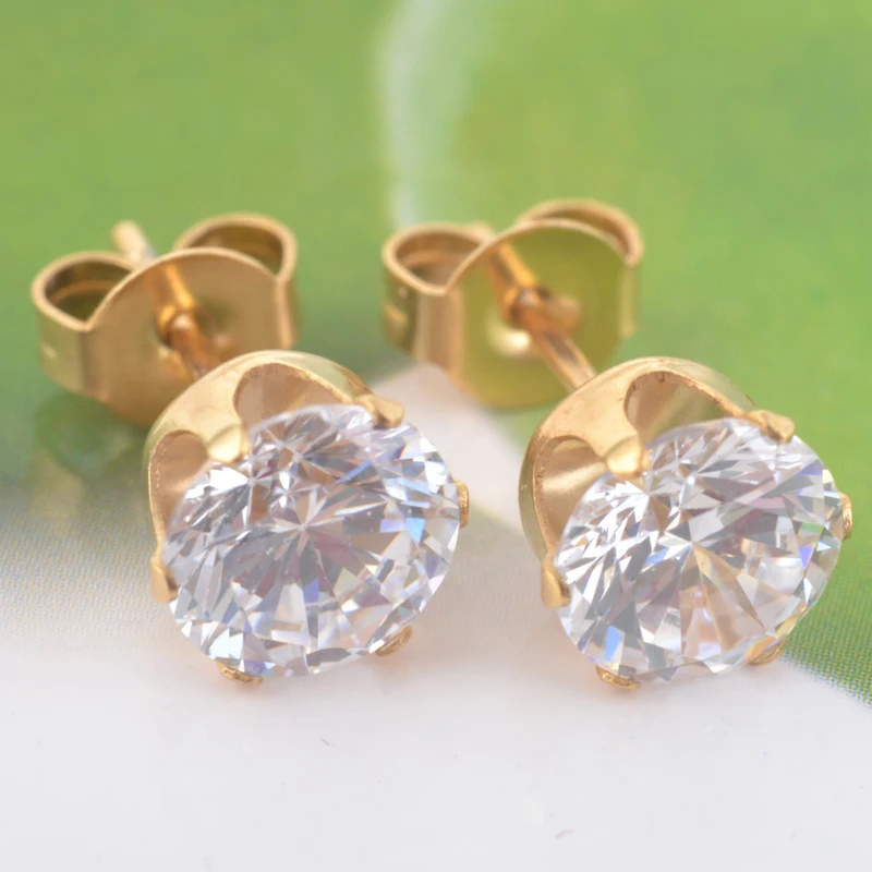 Hypoallergenic 316L stainless steel round pure Zircon stud earrings jewelry gold and Silver two-tone for men&ampwomen | Украшения и