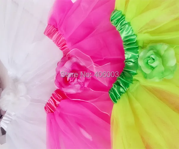 2014 Милая романтичная летняя юбка-пачка с цветком для девочек фатиновая кружевная