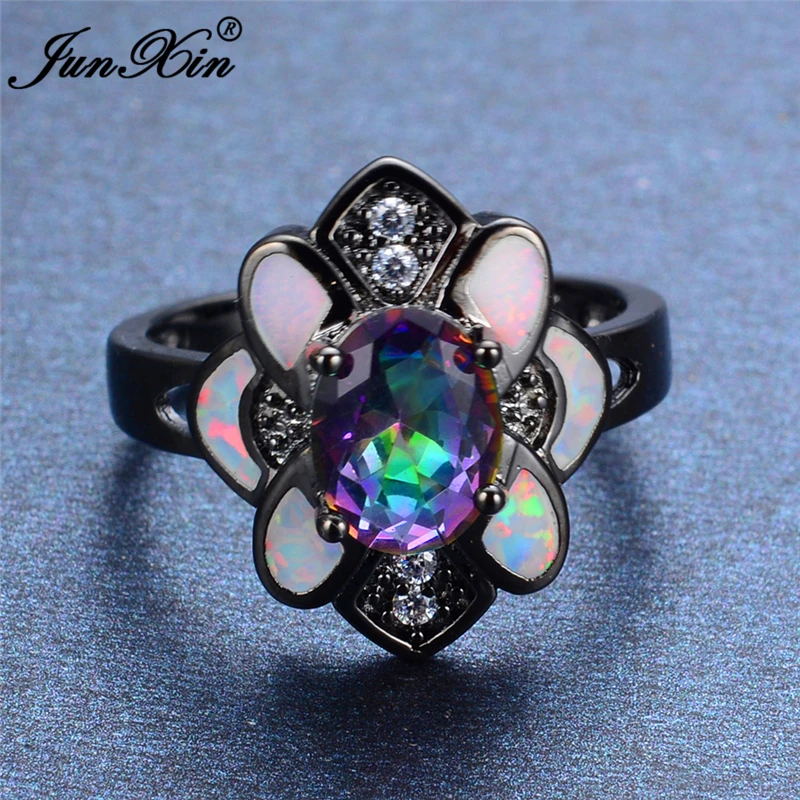JUNXIN 2017 модное кольцо с радужным опалом винтажное черное Золотое ювелирное